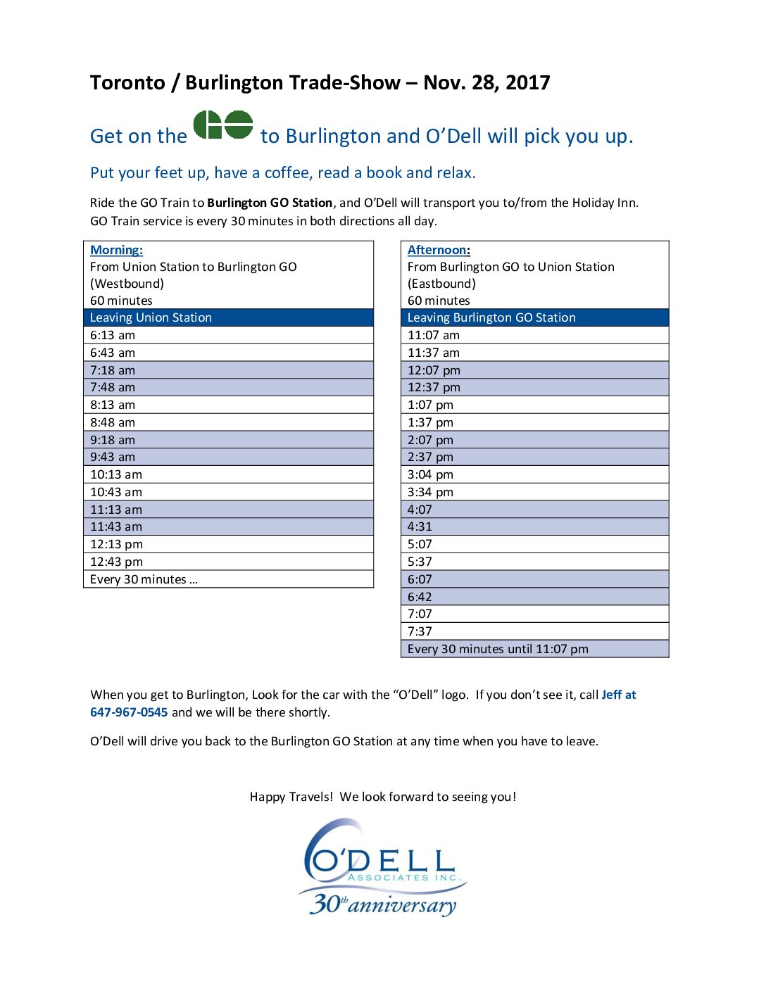 O'Dell GO Transit Schedule (Toronto to Burlington) O'Dell Associates